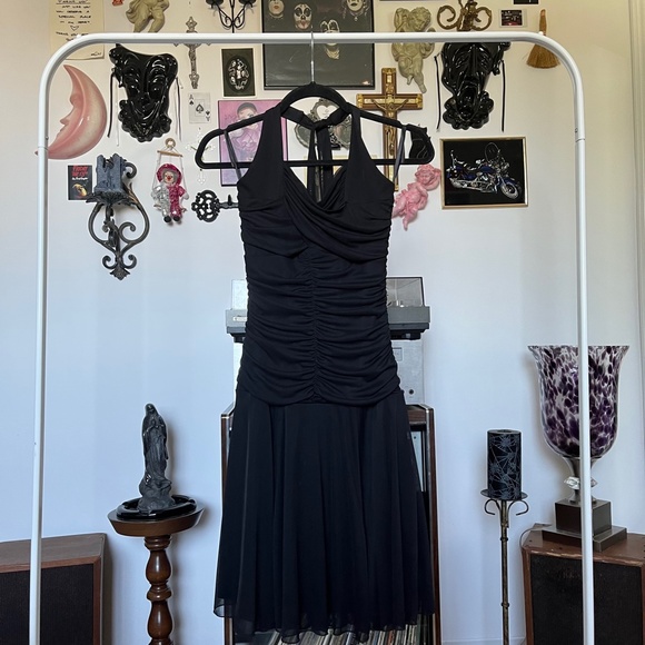 90s Halter Fairy Emo Goth Ruffle Scrunch Dress Vintage - Picture 3 of 6
